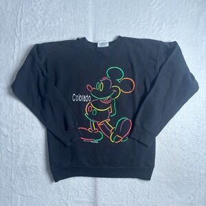 VTG Disney Velva Sheen Mickey Mouse Colorado Neon Sweatshirt Large Adult